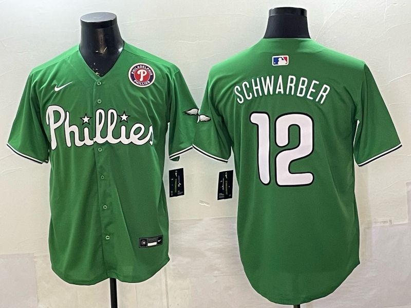 Men 2026 Philadelphia Phillies #12 Schwarber Green Game Nike MLB Jersey style 0020->youth nfl jersey->Youth Jersey